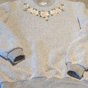 BonWorth Gray Crew & Scoop Neck Sweater with Floral Embellishment